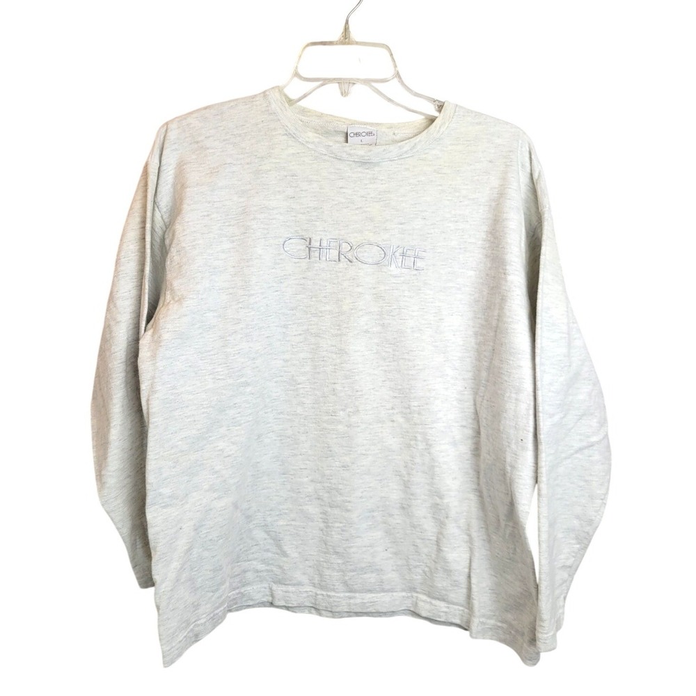 Cherokee Long Sleeve T-Shirt Vintage 90s Minimalist Embroidered Gray Mens Size L